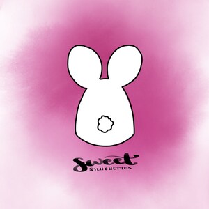 May include: A white bunny silhouette with a pink background. The text "sweet silhouettes" is below the bunny.