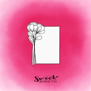 May include: A white frame with a floral design on the left side. The frame is on a pink background. The text "Sweet Silhouettes" is below the frame.