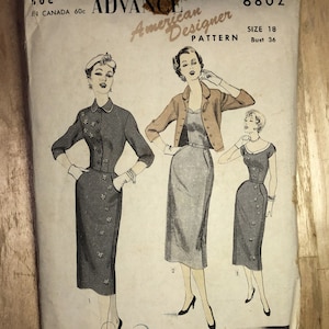 1950's Size 18 Bust 36 Howard Greer Vintage Advance Pattern Women's Sleeveless Sheath Dress with Waistline Jacket image 1