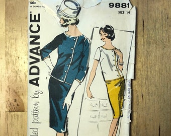 Size 14 Bust 34" Advance Pattern 9881 Misses Overblouse and Straight Skirt