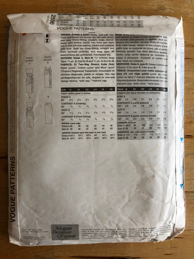 Vogue Pattern 2556 Issey Miyake Vogue Designer Original Sizes 8-10 12 Bust 31 12-32 12-34 Factory Folded Dress or skirt