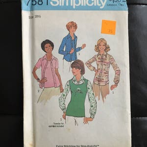 Vintage 70s blouse pattern sleeveless, short sleeve and long sleeve options Simplicity 7581 size 18 1/2