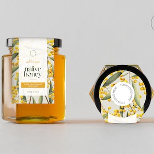 Native Honey Preserve/Jam Jar and Lid Labels, 2 size options, 2 coordinating designs, Fully Editable Template