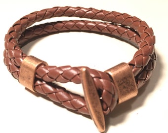 Leather Cuff Bracelet, Leather Bracelet for Men & Women - Bronze Hook Nautical Bracelet