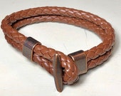 Leather Cuff Bracelet, Leather Bracelet for Men Women - Bronze Hook Nautical Bracelet
