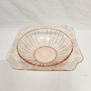 Pink Depression Glass Bowl, Jeanette Adam square bowl,  8&quot; across