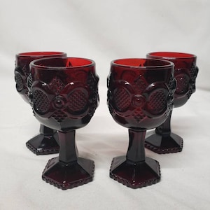 Vintage Avon 1876 Cape Cod Goblets, Ruby Red cordial glasses, wine goblet, set of 4