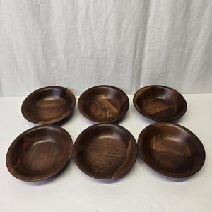 Wooden Bowls Vintage, 6” Diameter Very Nice Set Of 6. Camping , Hiking Bowls