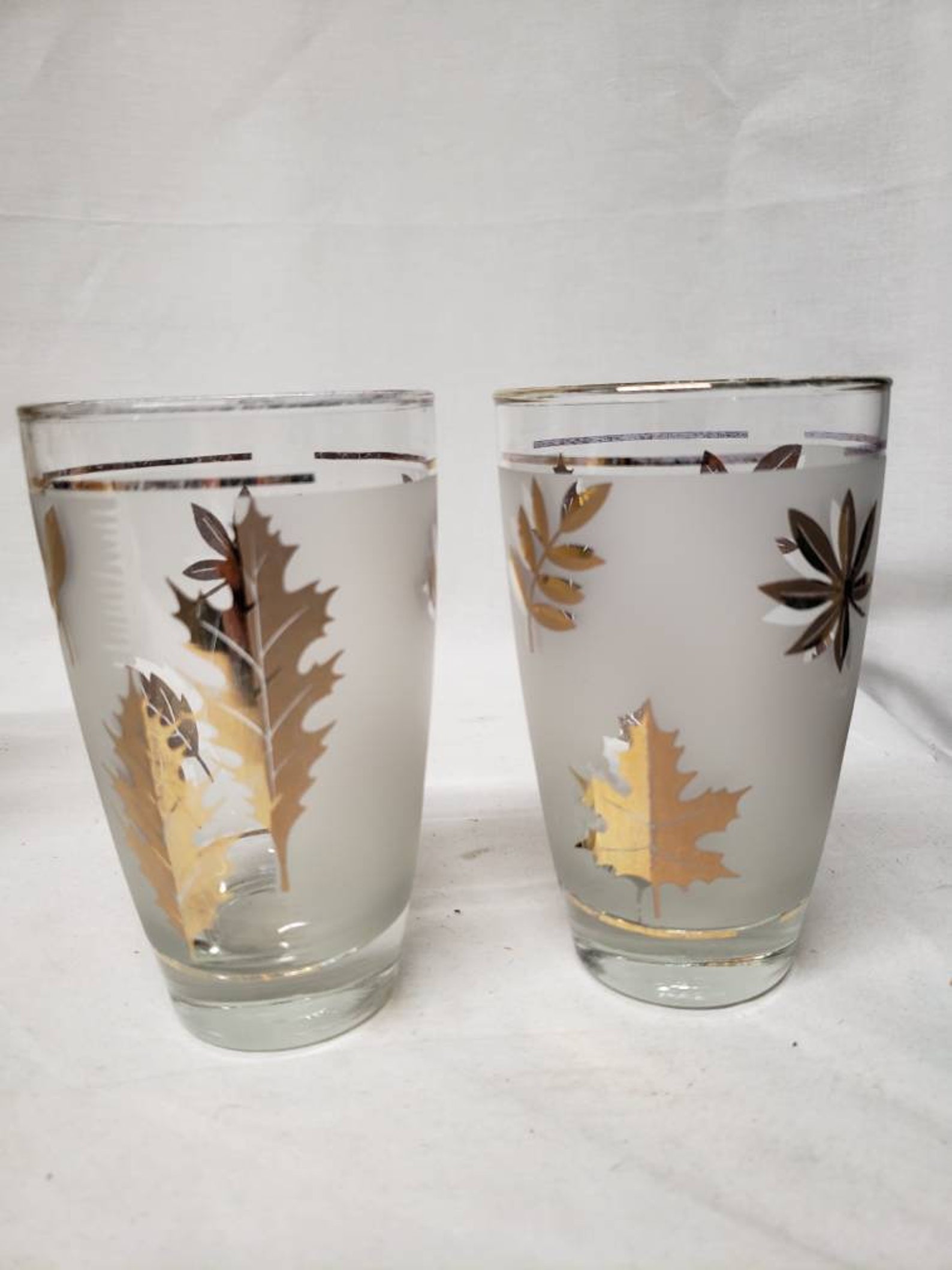 Vintage Libbey Drinking glasses Golden Leaves Mid Century Etsy