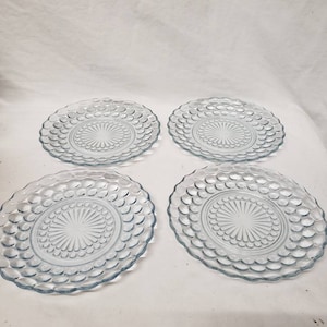 Vintage bubble plates, Anchor Hocking glass dessert plates, blue glass plates, set of 4