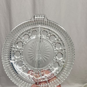 Vintage Indiana Glass Divided Dish/ relish tray , button and Cane pattern