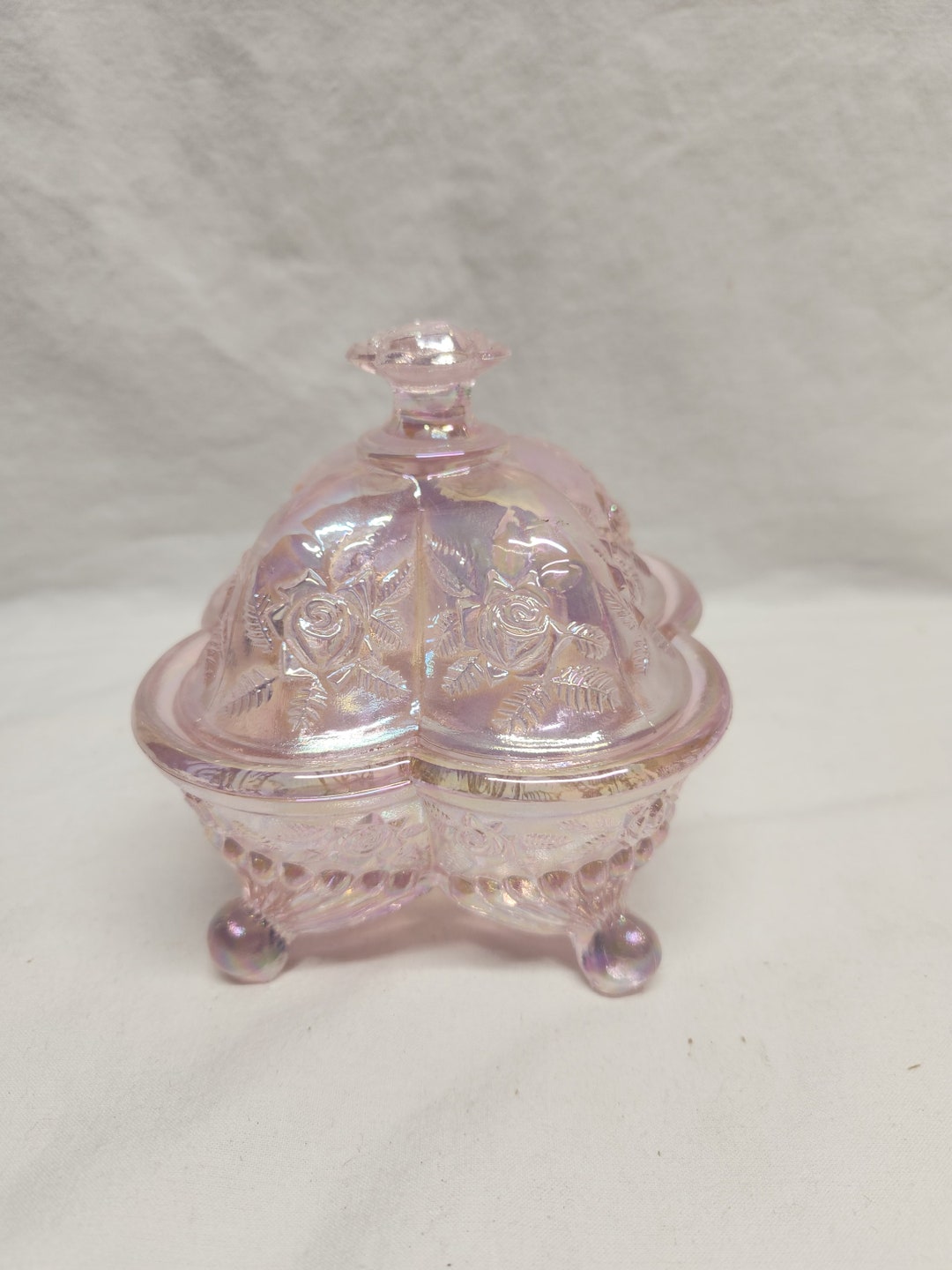 Fenton Pink Candy Dish With Lid. Iridescent Pink Glass 1980s Etsy