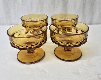Vintage Indiana Glass Kings Crown Thumbprint  Sherbet glasses, amber color, set of 4