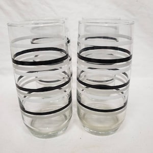 Vintage Anchor Hocking striped drinking glasses, 1970s glasses, retro glasses, set of 4