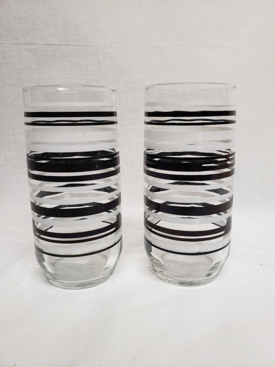 Libbey Black Striped Glass Drinking Glasses, Clear Glass With