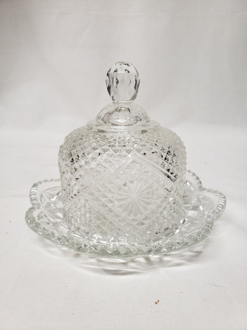 Vintage Fostoria Avon Crystal Butter Dish Domed Finial Lid Etsy