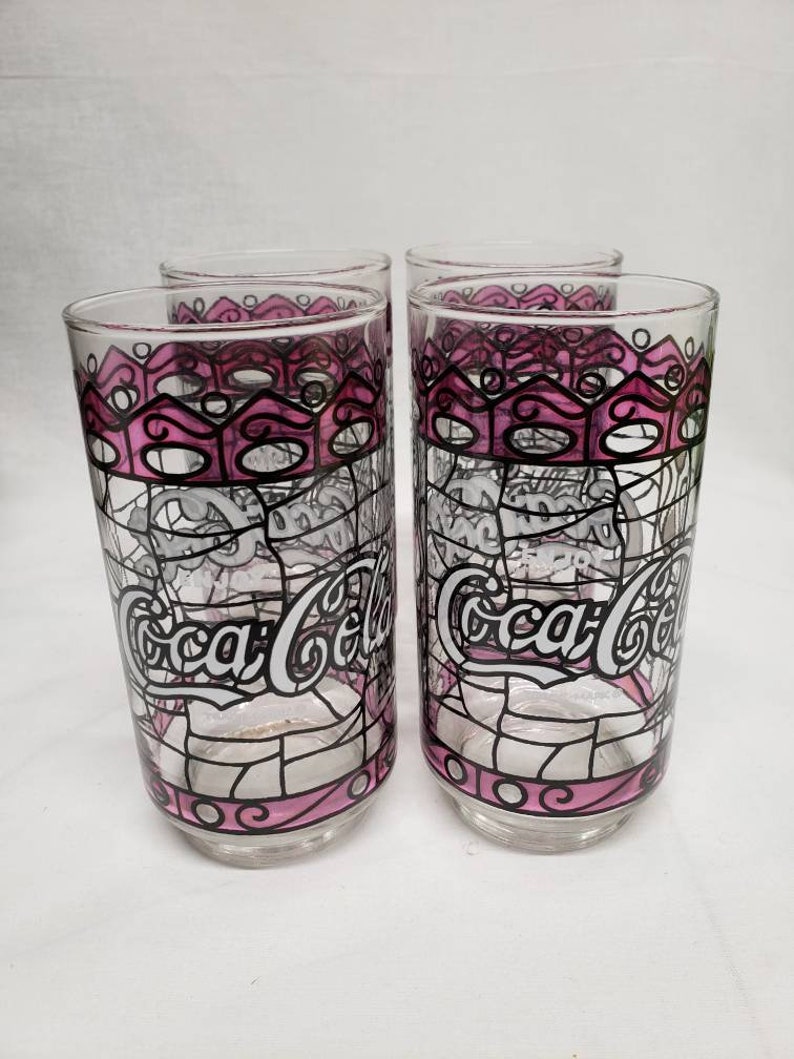 VINTAGE Libbey Coca Cola Glasses Tiffany Style Stained Glass Etsy