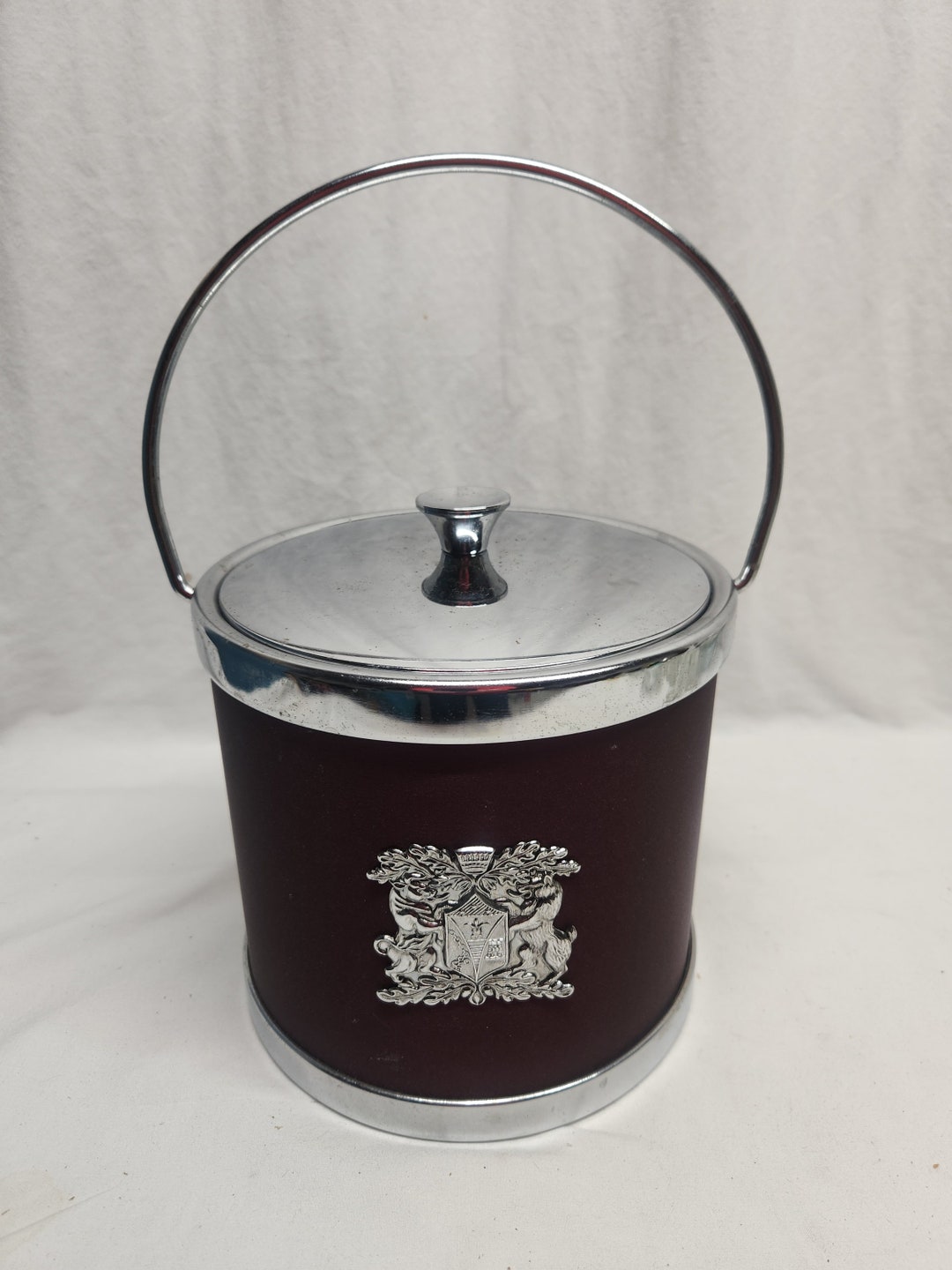 MCM Ice Bucket, Black With Silver Crest and Lid, Etsy