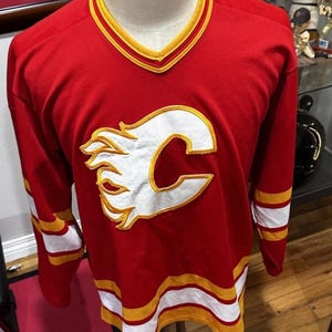 Vintage Calgary Flames Reggie Rejean Lemelin CCM Maska NHL Hockey Jersey Men M