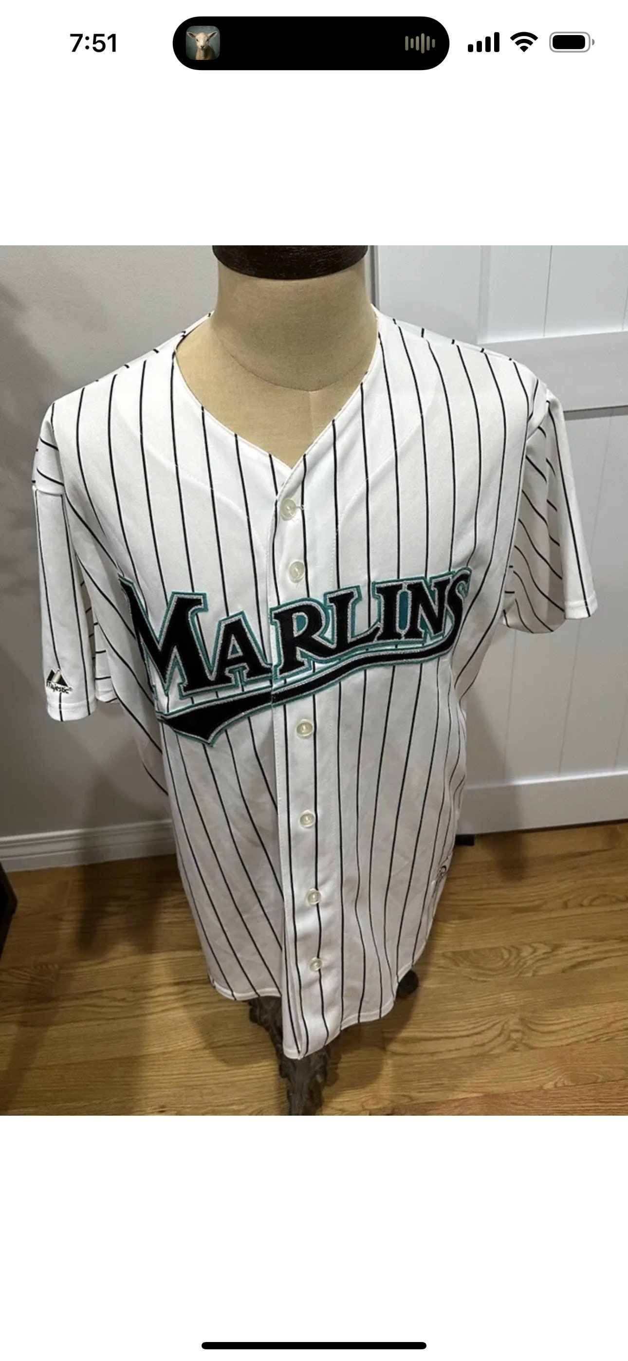 Vintage 90s MLB Florida Marlins Starter Pinstripe Teal Full Button Jersey  Sz XL