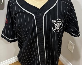 Vintage Starter Oakland Raiders Pinstriped NFL Baseball Jersey Men’s L