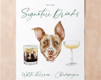 Signature Cocktail Drink Sign in Watercolor, wedding bar menu, watercolor mixed drink sign