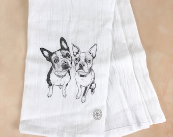 Custom Pet Portrait Tea Towel, Pet photo into a gift, cat tea towel, dog tea towel