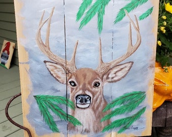 Pittura di cervo, arte originale, pittura di Buck, pittura di Buck su legno, pittura di cervo in legno