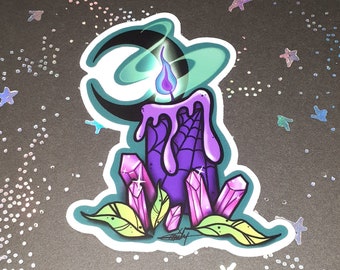 sticker candle & moon pastel goth / die cut vinyl laptop decal / creepy cute gothic kawaii spooky witch altar spells crystals Halloween art
