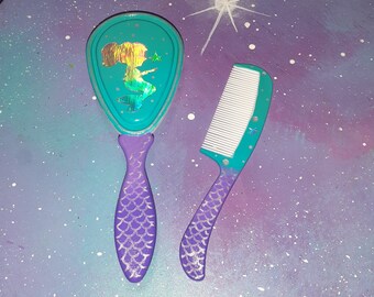 comb and brush set holographic mermaid painted baby / hairbrush haircomb / baby girl / shower gift / one of a kind / lavender teal ombre