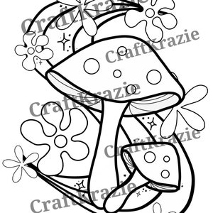 Groovy mushroom coloring page download / 70's vibes flower mushroom shroom vintage hippie plants cottage core / adult color pages image 1