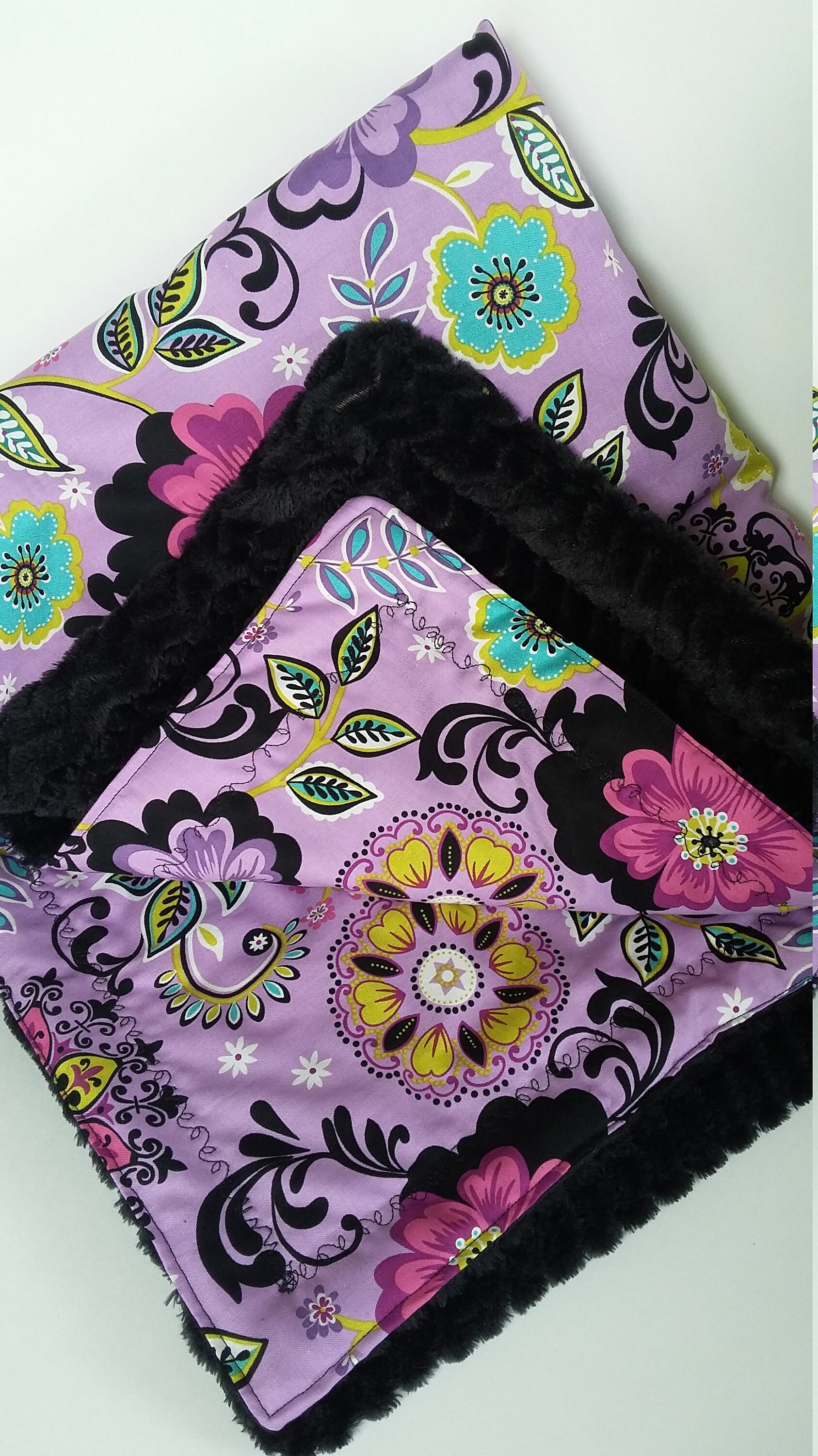 Purple and Black Floral Baby Blanket / Chevron Stripe Soft Etsy