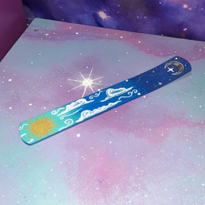 incense holder sun & moon / witch altar burner stick / clouds space celestial stars / fragrance decor day and night silver gold hippie