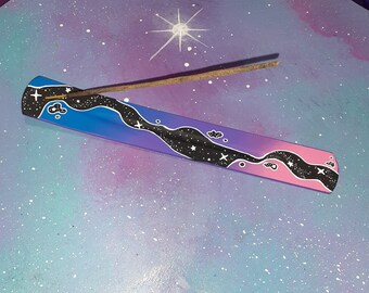 incense holder galaxy / star nebula space cosmic bi flag bisexual altar / burn stick burner / fragrance home decor / black light glow