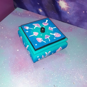 Witchy mushroom box, hand painted crystals plants moth stars potion, jewelry trinket keepsake altar stash occult witch cottagecore