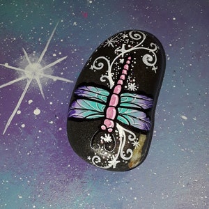 Hand painted dragonfly rock / yard art natural stone collector / garden decor outdoor decoration / fairy magical bug dragon fly