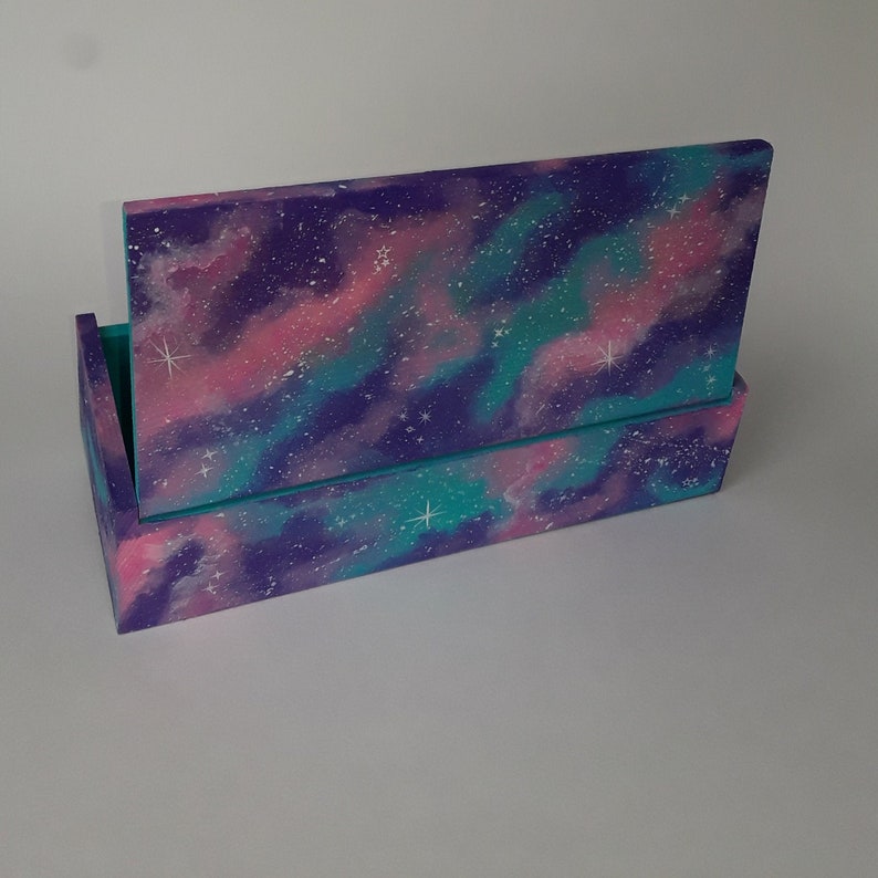 Hand painted galaxy jewelry box cosmic space nebula wood trinket holder stash boxes purple blue pink stars wooden keepsake storage