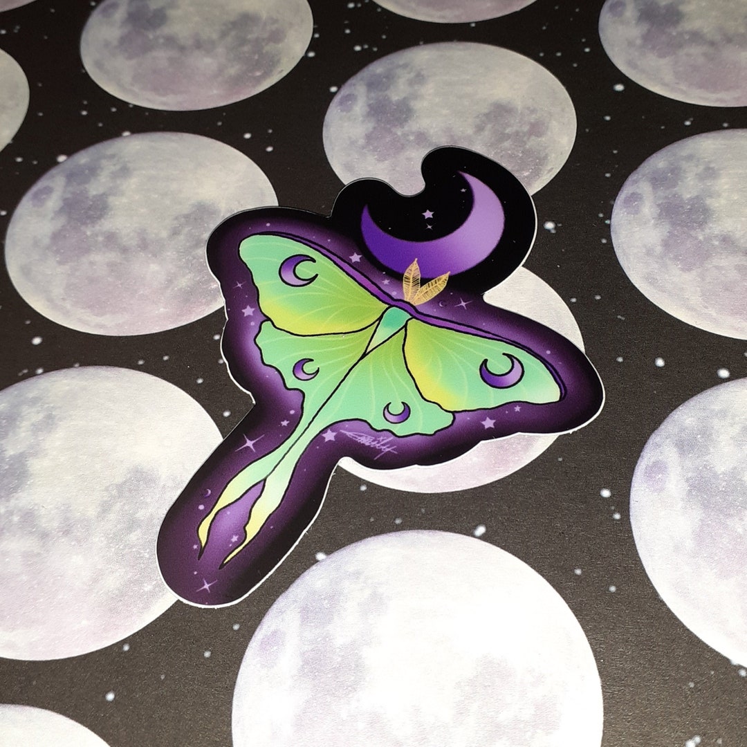 Sticker Luna Moth & Purple Moon / Die Cut Vinyl Decal / Lunar Night ...