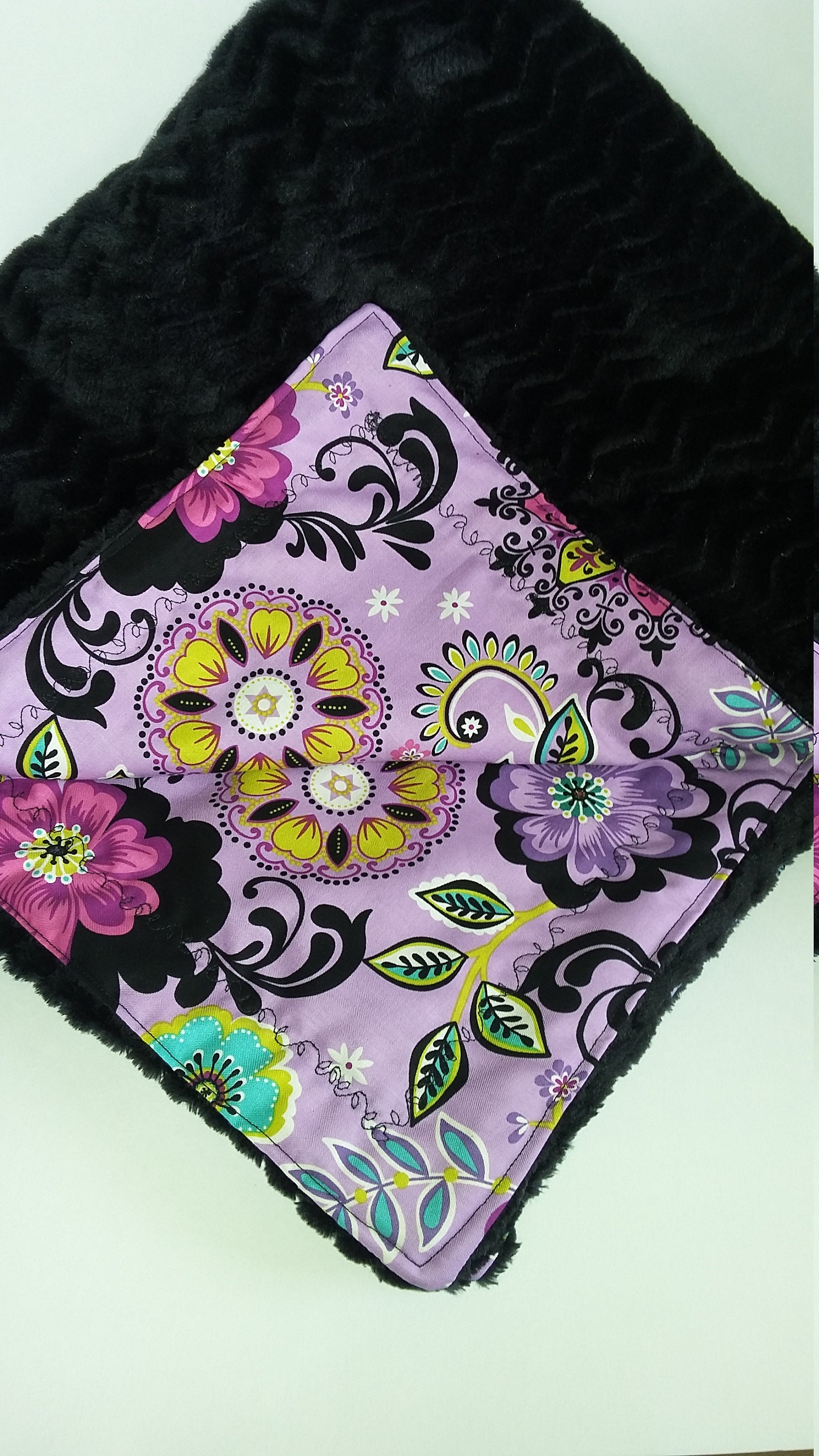 Purple and black floral baby blanket / chevron stripe soft | Etsy