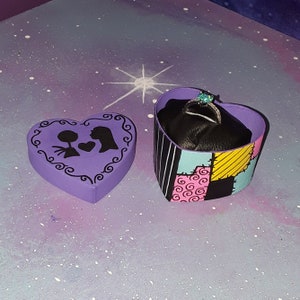 ring box Nightmare Before Christmas heart shaped / jewelry keepsake jack skellington & sally engagement wedding proposal image 5