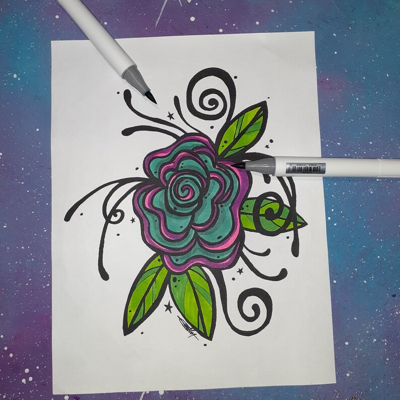 Rose coloring page download / flower swirls groovy trippy fairy tattoo / adult color pages image 3
