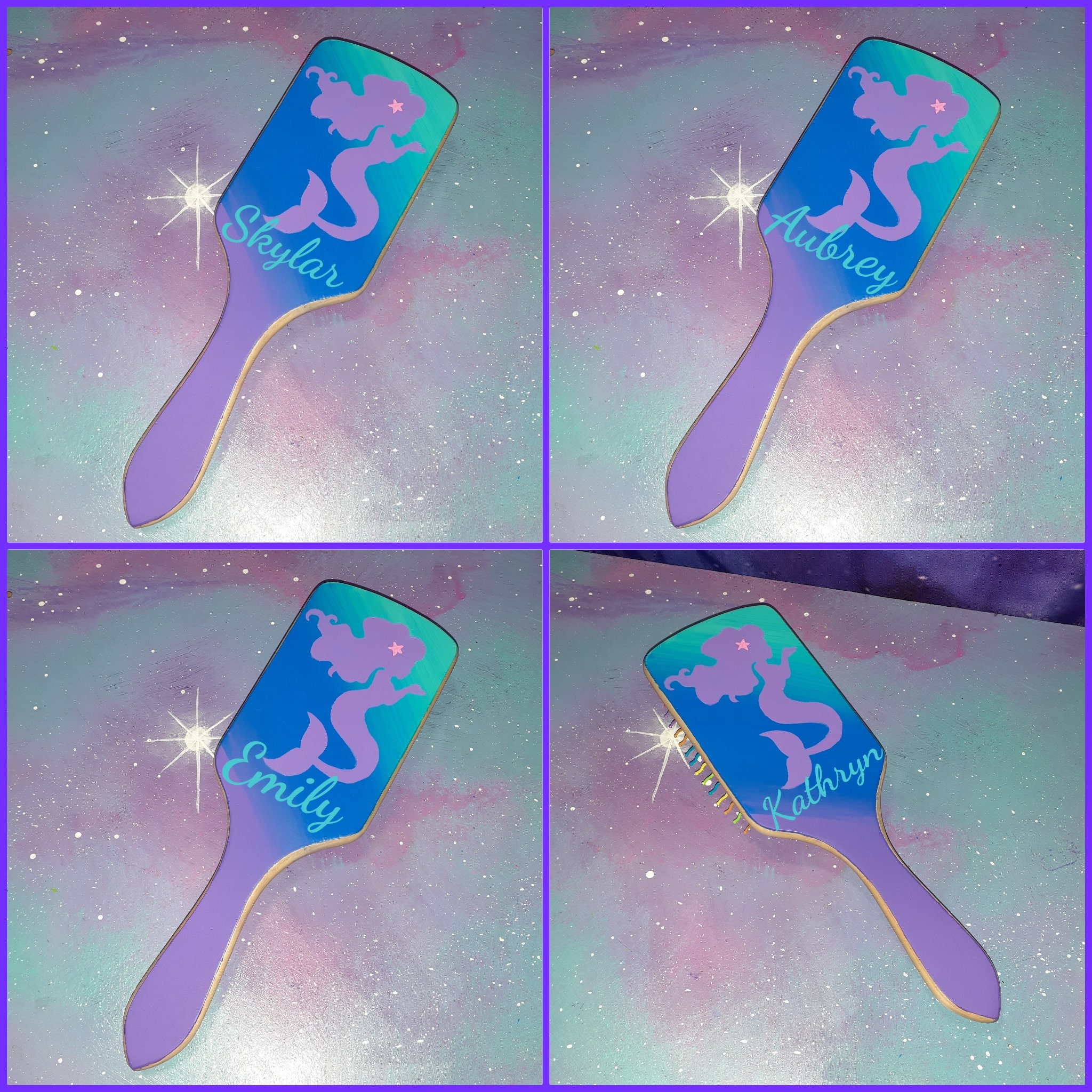 Mermaid Ombre Personalized Hair Brush / Painted Wood Hairbrush Etsy