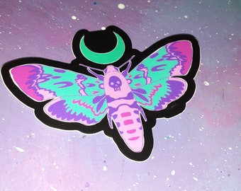 Sticker pastel death moth / die cut vinyl decal / pink purple teal skull nature witch butterfly laptop bottle / cute kawaii tattoo art