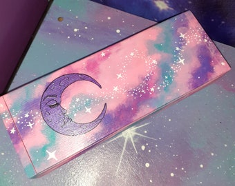 Box moon and stars painted / galaxy clouds cosmic space wood trinket tarot / kawaii goth witch altar occult / storage chest stash