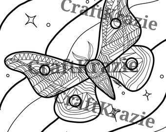 Moth coloring page download / butterfly insect bug fly kawaii / adult color pages