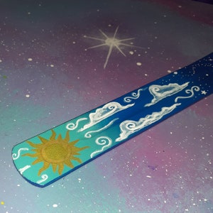 incense holder sun & moon / witch altar burner stick / clouds space celestial stars / fragrance decor day and night silver gold hippie image 8