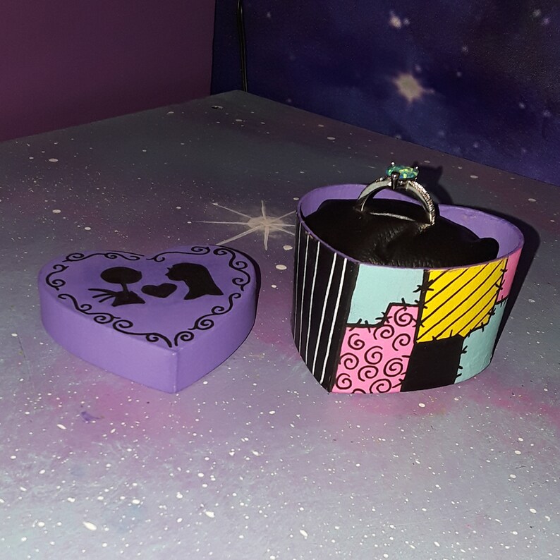 ring box Nightmare Before Christmas heart shaped / jewelry keepsake jack skellington & sally engagement wedding proposal image 4