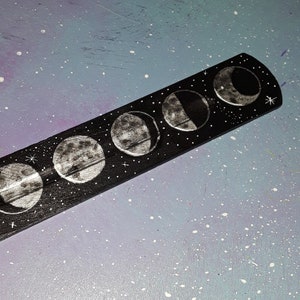 incense holder moon phases black & silver / witch altar occult burner stick / full moons phase space celestial stars / fragrance decor image 6