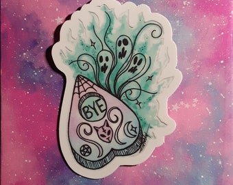 pegatina ouija planchette pastel goth / troquelado vinilo calcomanía / espeluznante lindo gótico kawaii / espeluznante fantasma bruja espíritu tablero espeluznante gato rosa