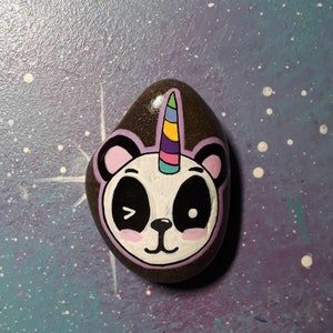 unicorn panda pandacorn rock painted / yard art natural stone collector / decor outdoor decoration / fairy garden / pastel cute kindness image 6